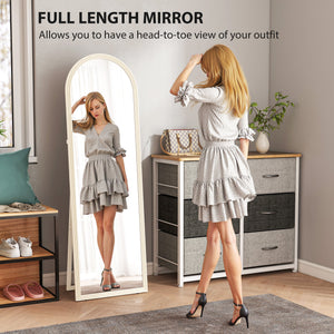 Full-length arched floor mirror with faux stone frame, white
