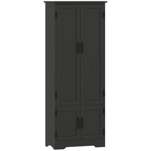 Armoire de rangement haute noire avec 4 portes et tablettes ajustables