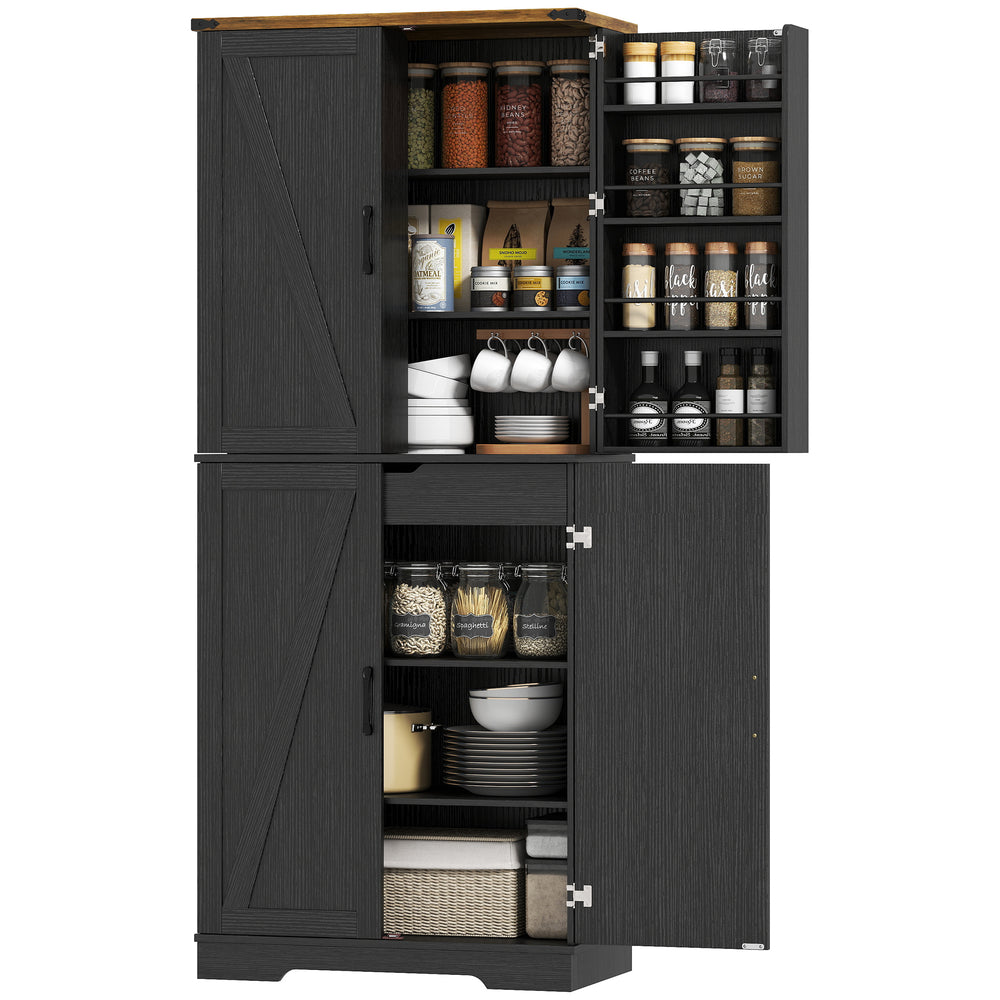 Meuble de rangement style campagnard avec 4 portes et étagère réglable, noir