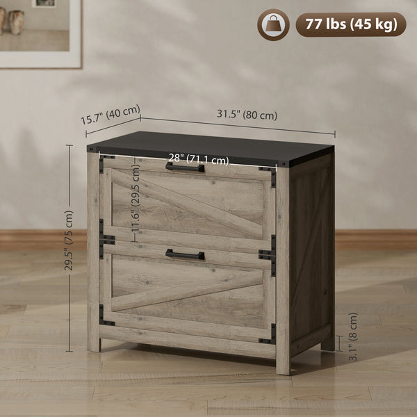 Classeur à 2 tiroirs de style campagnard avec barres de suspension réglables pour format lettre, A4, légal, gris