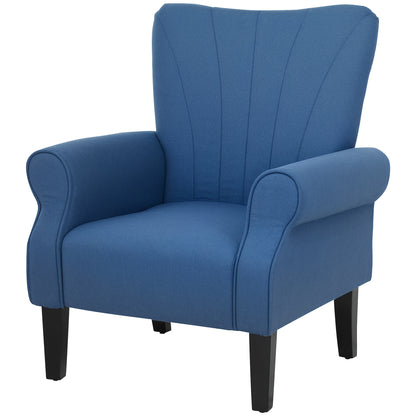 Fauteuil d'appoint moderne en tissu HOMCOM avec pieds en bois pour salon, chambre et bureau, bleu foncé