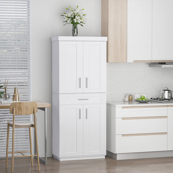 Meuble de rangement avec 4 portes, tiroir et 3 étagères réglables, blanc