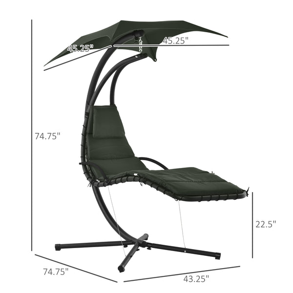 Floating Chaise Lounge Outdoor Porch Swing Chair Hanging Hammock Reclining Seat  w/ Arc Stand & Canopy Umbrella Charcoal Grey