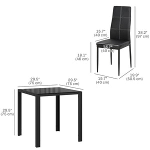 Ensemble de tables et chaises en verre avec structure en métal et revêtement en similicuir pour salle à manger, noir
