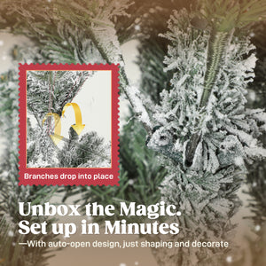 Sapin de Noël artificiel enneigé décoratif de 7 pi sapin, montage facile