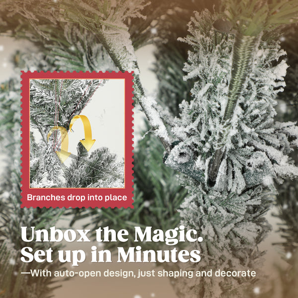 Sapin de Noël artificiel enneigé décoratif de 7 pi sapin, montage facile