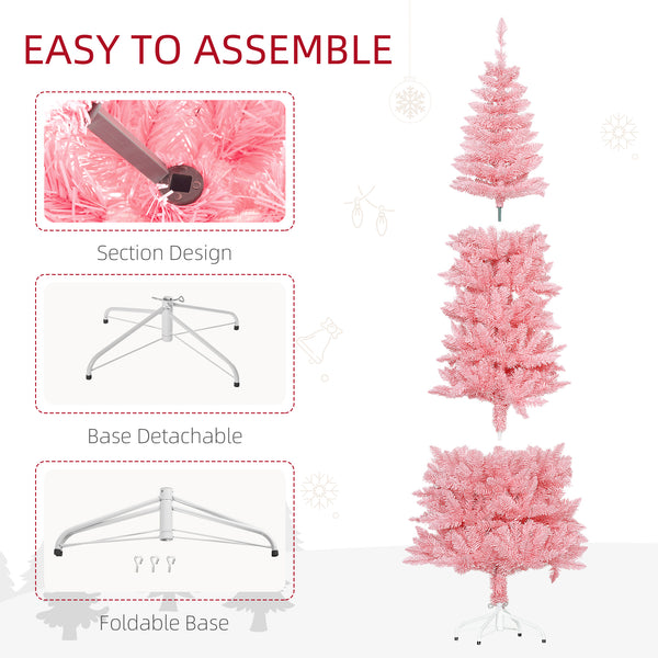 Sapin de Noël artificiel rose de 7 pieds de haut avec 687 branches et base en acier