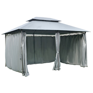 13'L x 10'W x 8.7'H Patio Gazebo Outdoor 2-Tiers Garden Canopy Yard Sunshade Shelter with Curtains, Grey