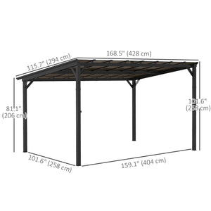 Pergola 10' x 14' à toit rigide, fixée au mur ou autoportante, avec toit en polycarbonate imperméable et indice de protection UPF 50+