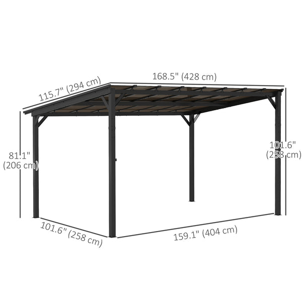 Pergola 10' x 14' à toit rigide, fixée au mur ou autoportante, avec toit en polycarbonate imperméable et indice de protection UPF 50+