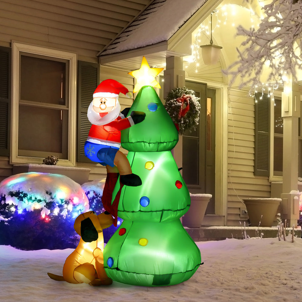 Sapin de Noël gonflable avec Père Noël et chien de 6 pieds