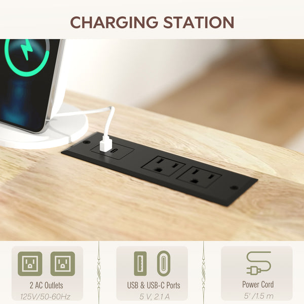 Îlot de cuisine mobile blanc avec comptoir rabattable, prises électriques et rangement