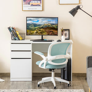 Bureau d'ordinateur moderne avec tiroir de rangement et armoire, blanc