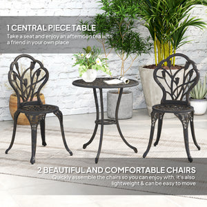 3PCs Patio Bistro Set, Outdoor Cast Aluminum Garden Table and Chairs with Umbrella Hole for Balcony, Bronze