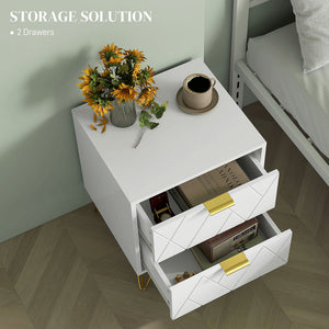 Table de chevet moderne avec 2 tiroirs, blanche
