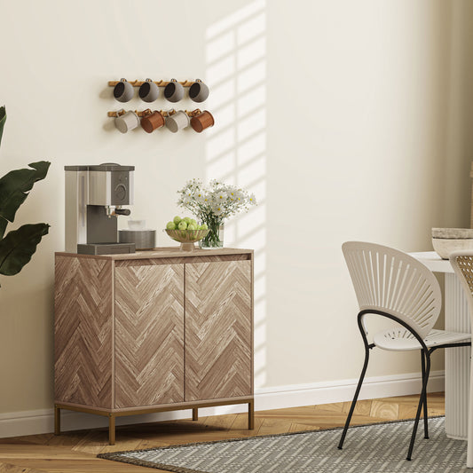 Meuble d'appoint avec portes, étagère réglable et pieds en acier, buffet de salon, chêne