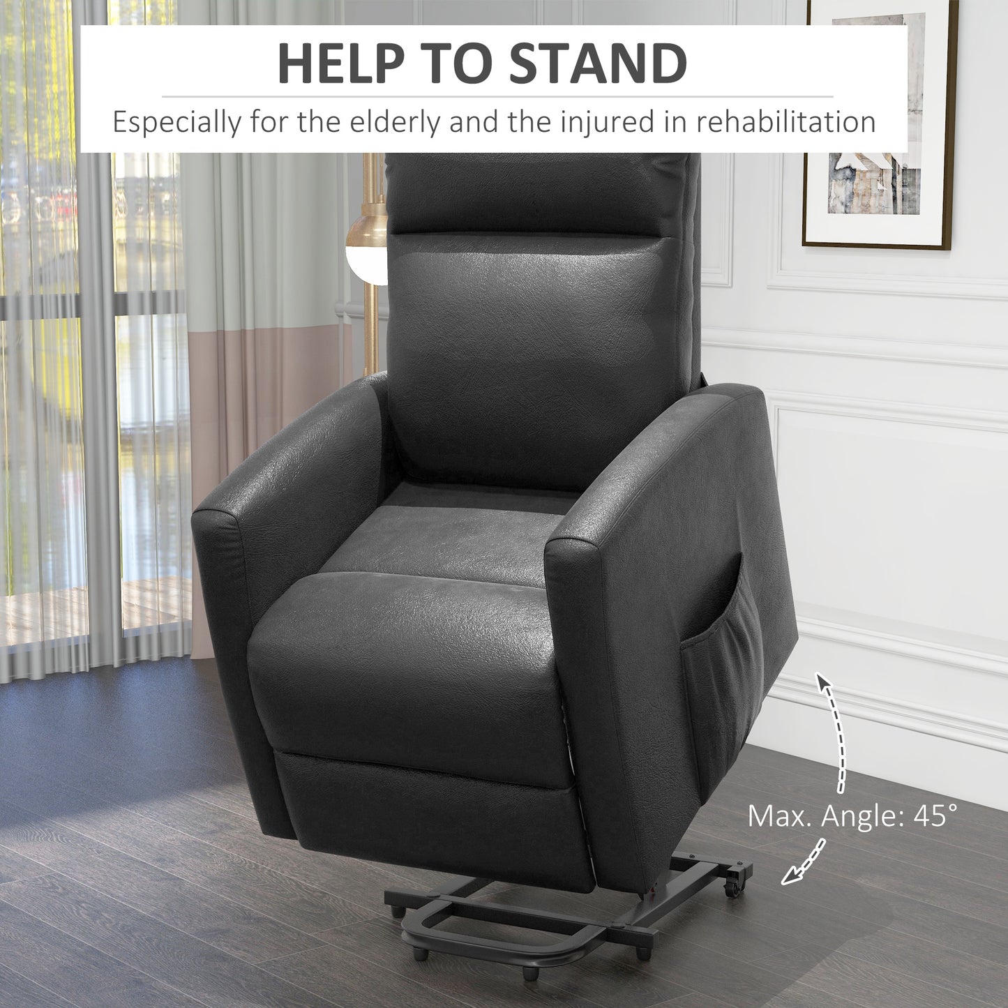Fauteuil inclinable releveur électrique avec télécommande et poche latérale, gris