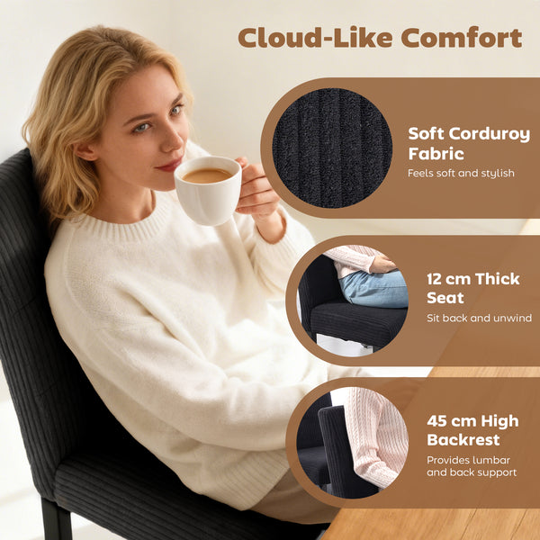 Ensemble de 4 chaises de salle à manger avec pieds en bois d'hévéa et assise rembourrée, noires