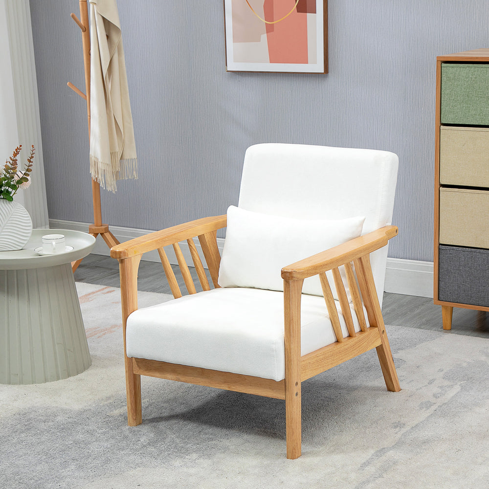 Fauteuil rembourré avec structure en bois d'hévéa, blanc