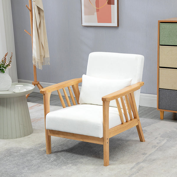 Fauteuil rembourré avec structure en bois d'hévéa, blanc
