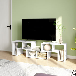 Meuble TV modulable 3 pièces avec 6 compartiments pour téléviseur jusqu’à 75 po – Blanc