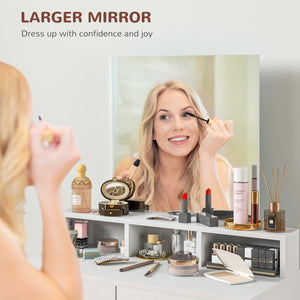 Coiffeuse avec miroir, tiroirs et compartiments, blanche