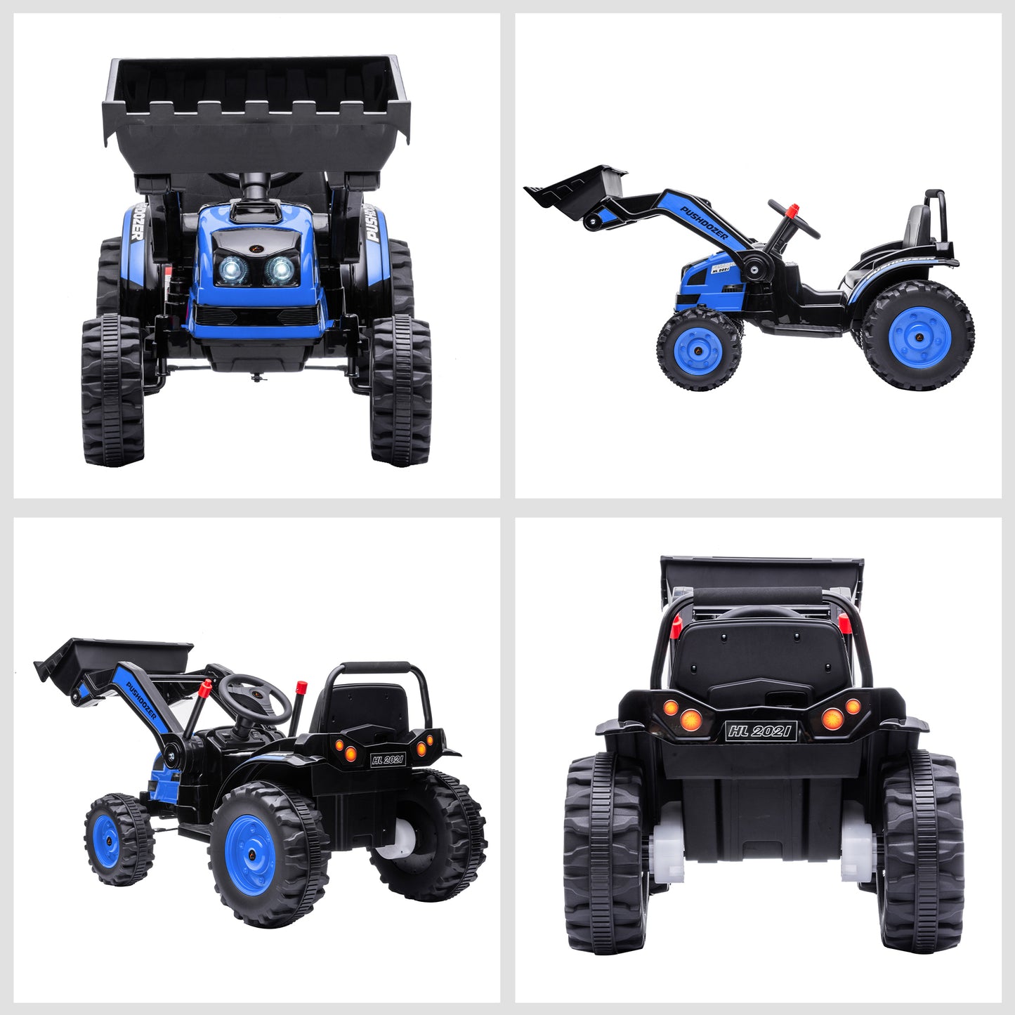 6V Battery Powered Kids Tractor, Ride-On Excavator, Music, Front Headlight, Reverse, Blue