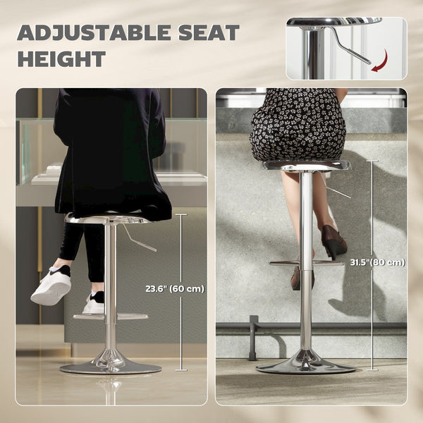 Set of 2 steel bar stools, silver