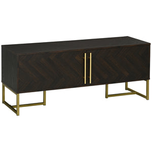 Meuble TV 55 pouces avec 2 portes et étagères réglables, couleur naturelle