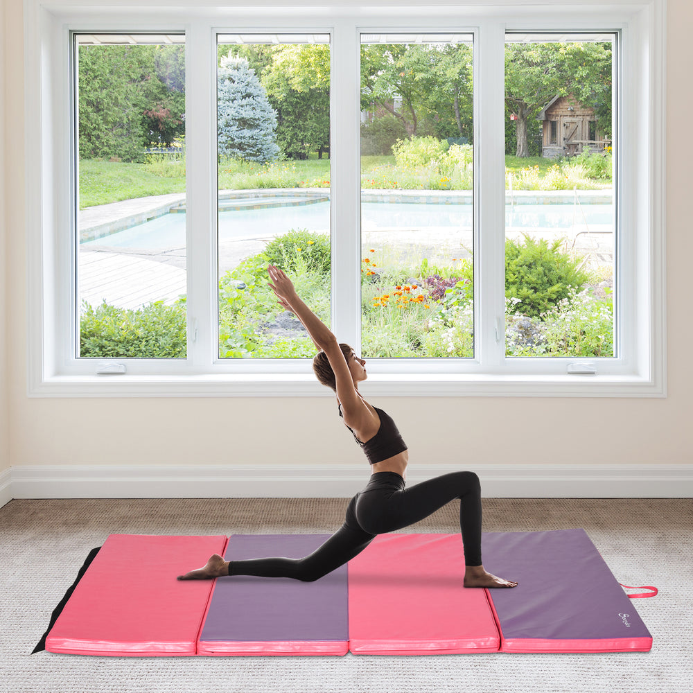 Tapis de gymnastique pliable 4'x6'x2'' avec poignées de transport, rose et violet