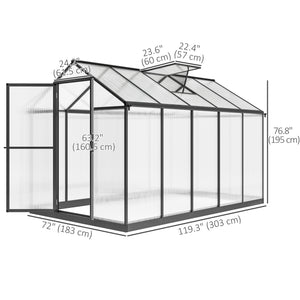 Polycarbonate garden greenhouse, anthracite grey