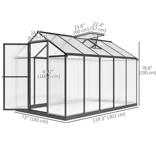 Polycarbonate garden greenhouse, anthracite grey