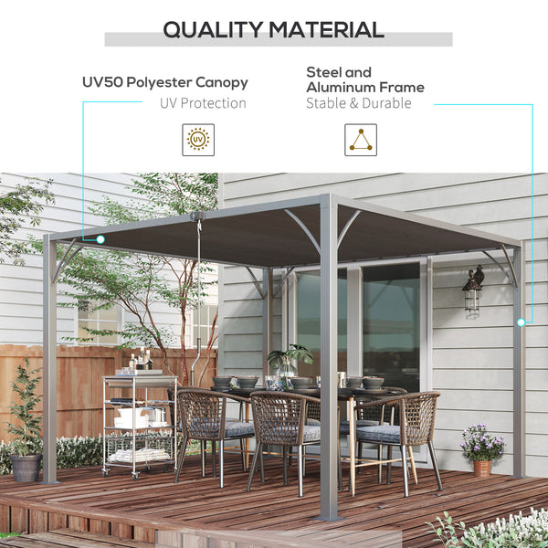 10 x 10 pergola with retractable roof and adjustable louvers, grey