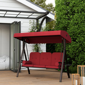 Balancelle d'extérieur pour 3 personnes avec auvent réglable, structure en acier robuste et siège rembourré confortable, couleur rouge vin