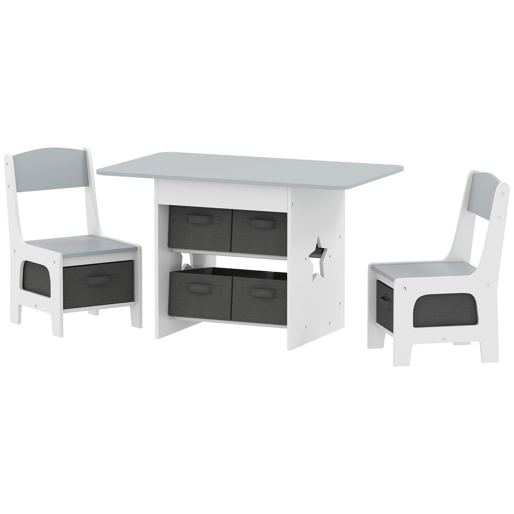 Ensemble table et chaises 3 pièces avec 6 tiroirs amovibles, gris clair
