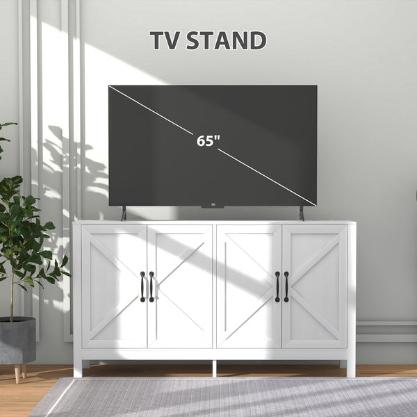 Buffet avec porte coulissante de style grange et étagère réglable,  blanc