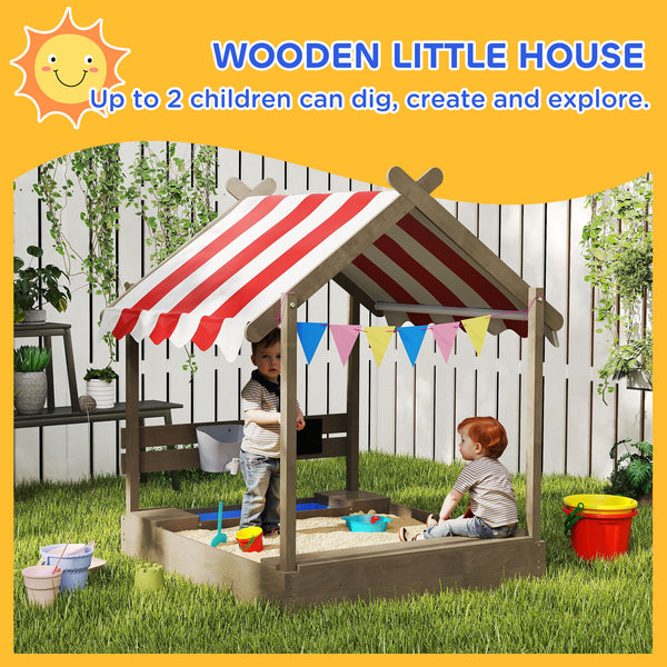 Outdoor Wooden Sandbox with Cover for 3-7 Years Old, Backyard, Grey