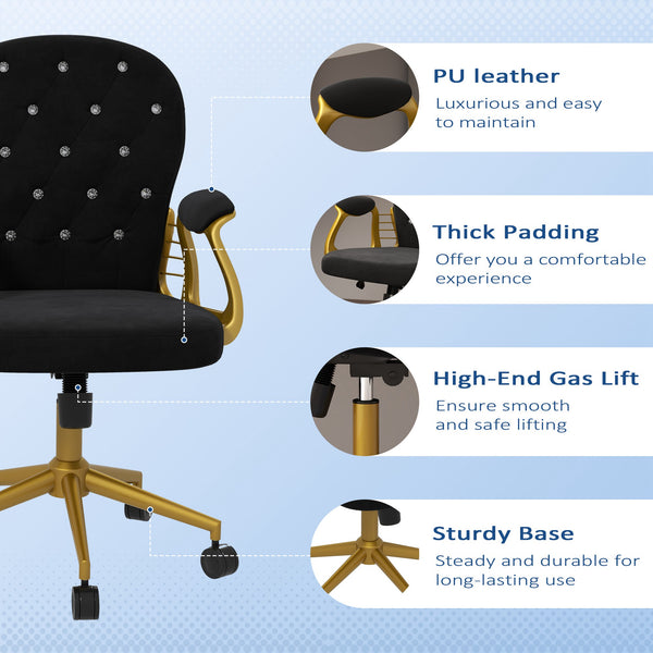 Black and gold tufted velvet office chair