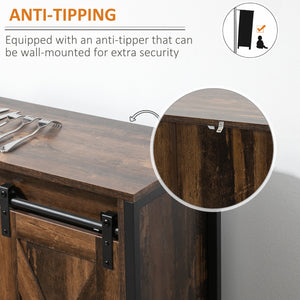 Buffet industriel avec portes coulissantes de style grange, couleur marron rustique.