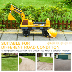 2-in-1 designer construction excavator, removable digging bucket and grabbing bucket, music, light, yellow