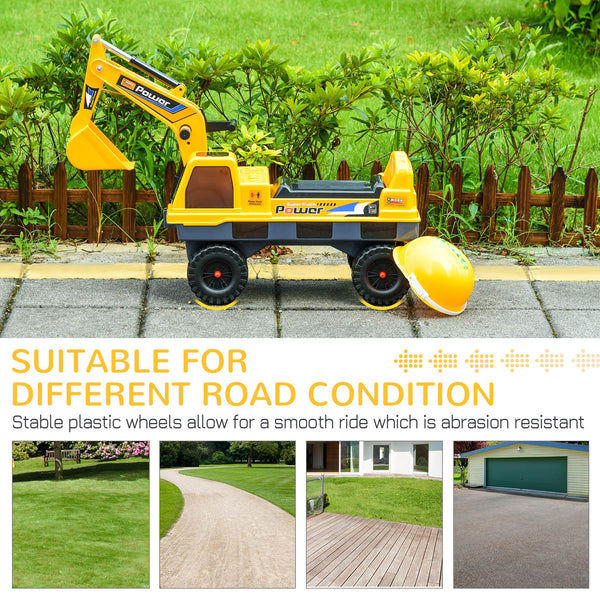 2-in-1 designer construction excavator, removable digging bucket and grabbing bucket, music, light, yellow