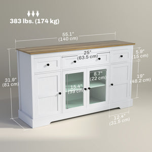 Buffet avec portes vitrées et étagères réglables, blanc vieilli