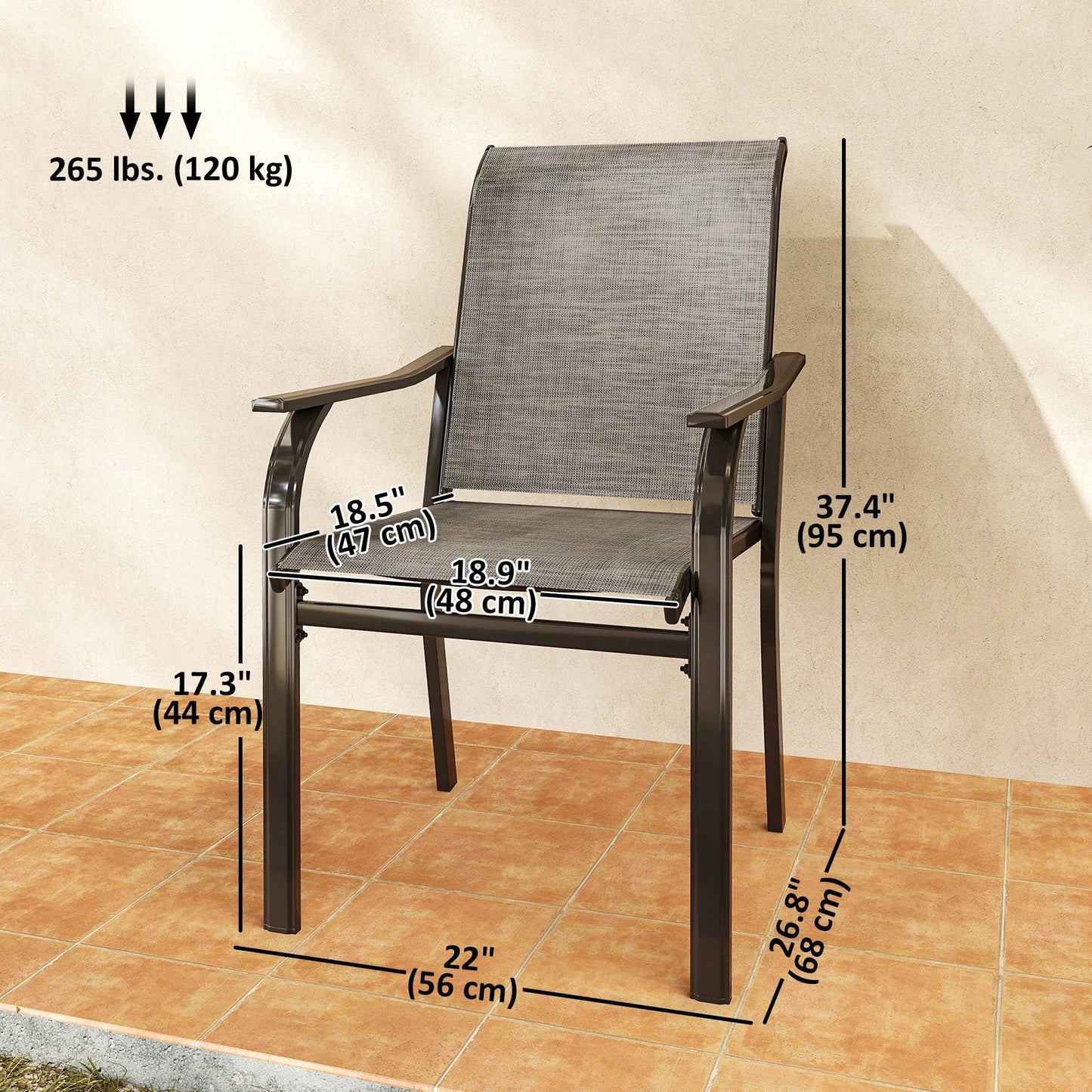 Lot de 2 chaises de patio avec accoudoirs et dossier haut, marron