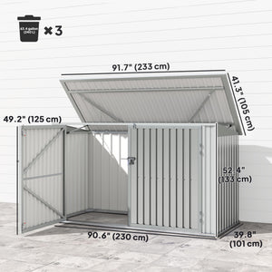 Abri de jardin avec 3 compartiments pour poubelles, double porte verrouillable et couvercle ouvrable, gris argenté