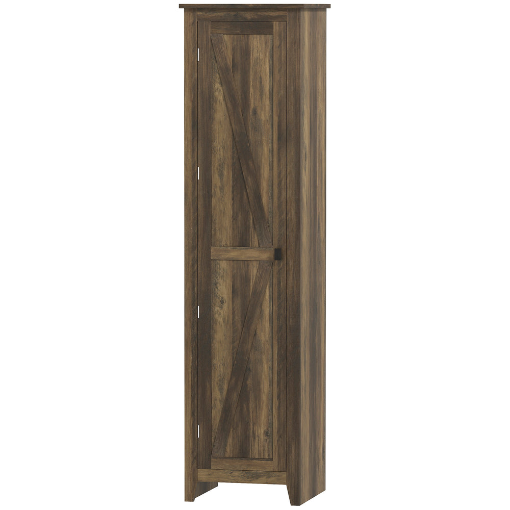 Armoire de rangement de cuisine style ferme 67" avec porte de grange et étagères réglables, marron