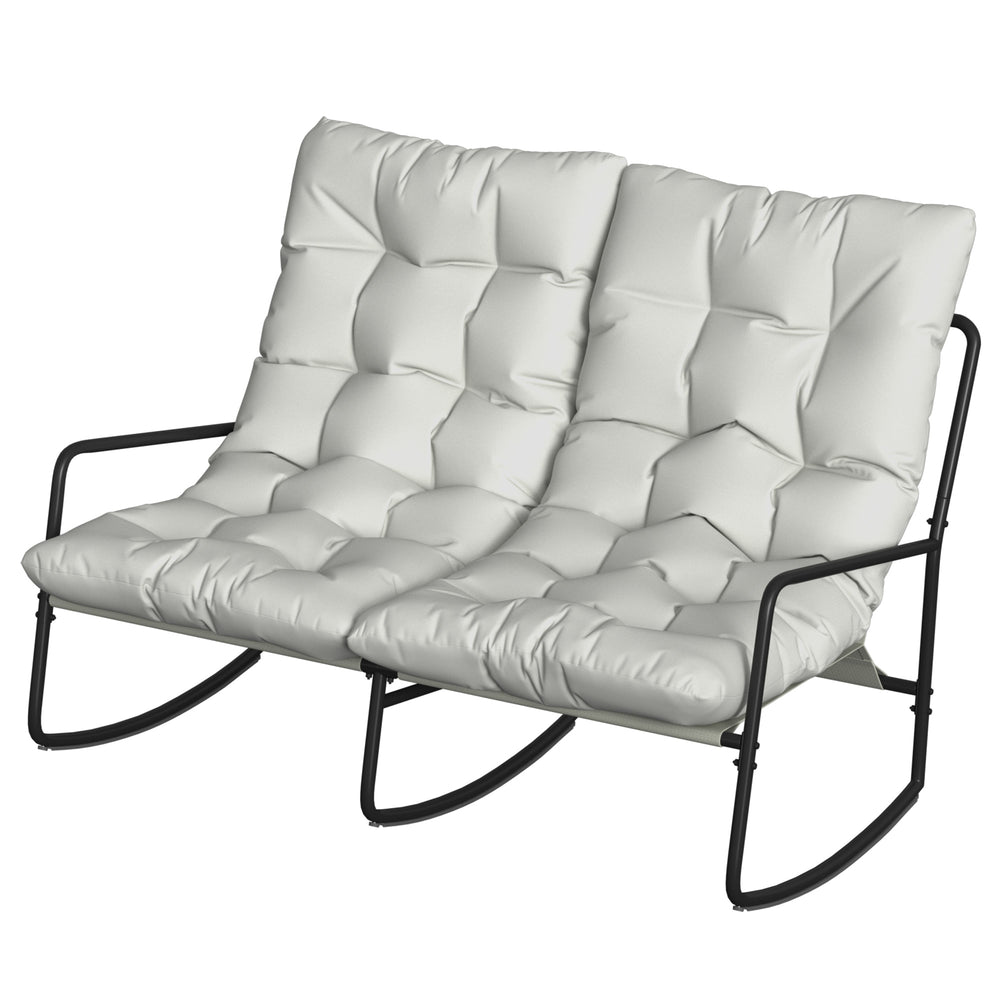 Fauteuil à bascule d'extérieur à bascule pour 2 personnes avec coussins et assise en maille, gris clair