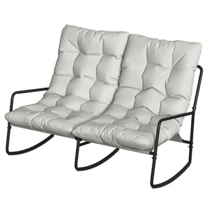 Outdoor Rocking Loveseat with Cushions and Mesh Seat, Light Grey