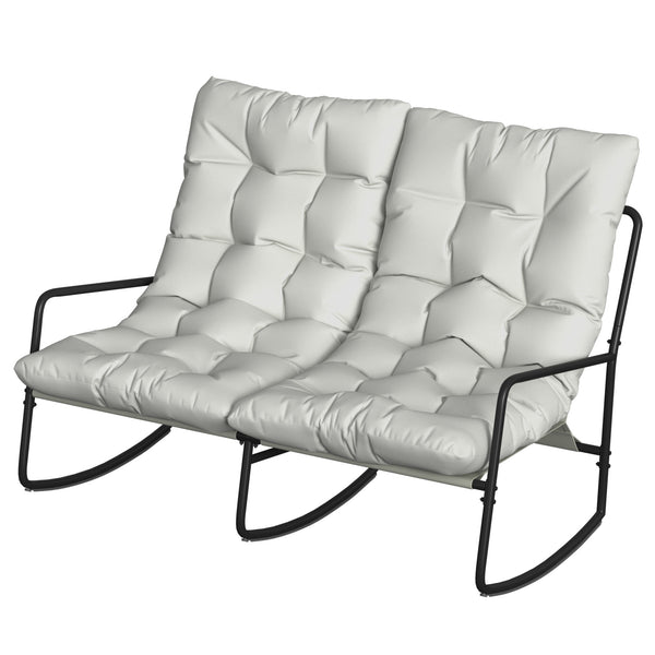 Outdoor Rocking Loveseat with Cushions and Mesh Seat, Light Grey