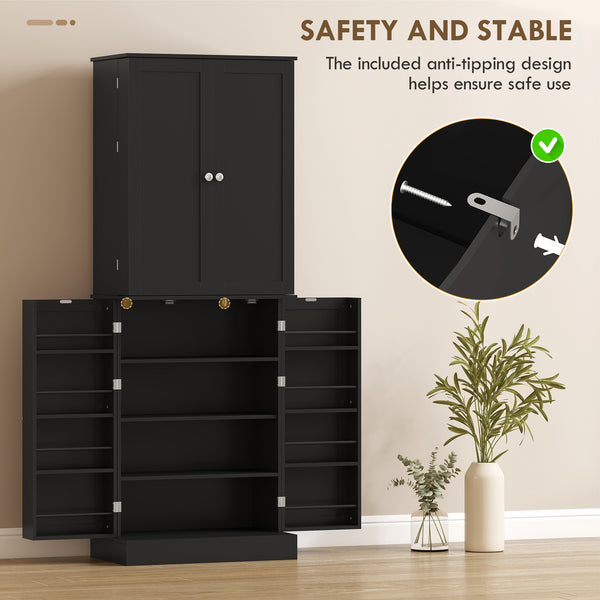 Armoire de cuisine avec 4 portes et 16 étagères pour salle à manger, noir