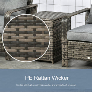 3 Pieces Wicker Patio Furniture Set, Rattan Bistro Set with Storage Coffee Table and Thickened Cushions, Outdoor Conversation Set for Garden, Porch, Balcony, Grey